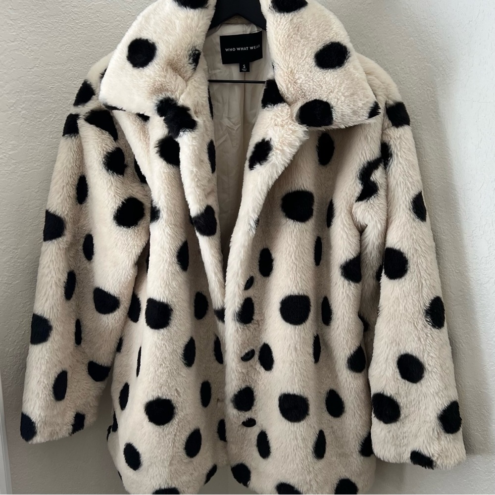 Faux Polka Dot Fur Coat